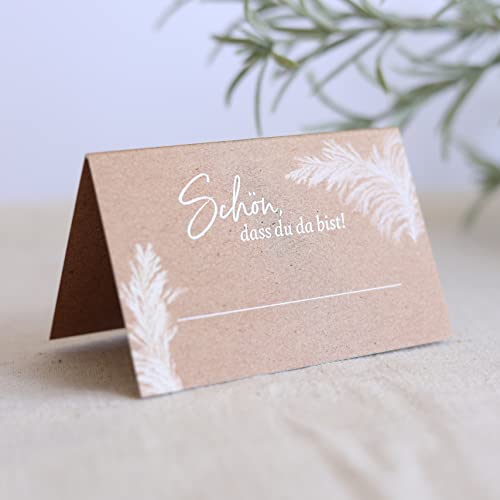 50 Tischkarten Boho Kraftpapier Design I Hochzeit oder Taufe I Platzkarten zum Selbst beschriften mit Text "Schön dass du da bist" I edle Sitzkarten von heaven+paper