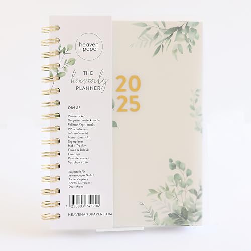 heaven+paper A5 Terminplaner 2025 heavenly Planner - eleganter Wochenplaner Ringbuch deutsch - Weekly Planer 2025 mit Sticker – Premium Buchkalender Register & Feiertagen (GREEN) von heaven+paper