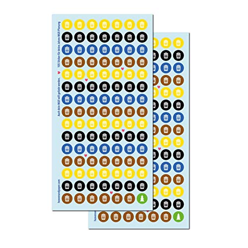 heaven+paper Aufkleber Mülltonne für 2024 Kalender | 210 selbstklebende Sticker für Jahresplaner und Wandkalender zur Müllabfuhr Leerung - Biomüll Restmüll Papiertonne gelber Sack von heaven+paper