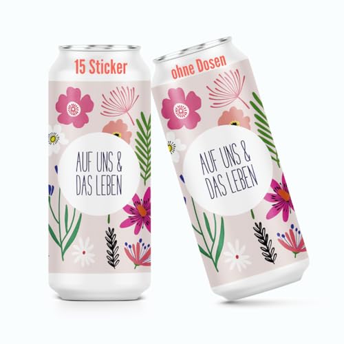 heaven+paper Prosecco Dosen Aufkleber JGA "Auf uns und das Leben" Deko jga Accessories & Hochzeit Deko außergewöhnlich (15x Set) für alle üblichen Sektdosen - Prosecco Dosen Sticker selbstklebend von heaven+paper