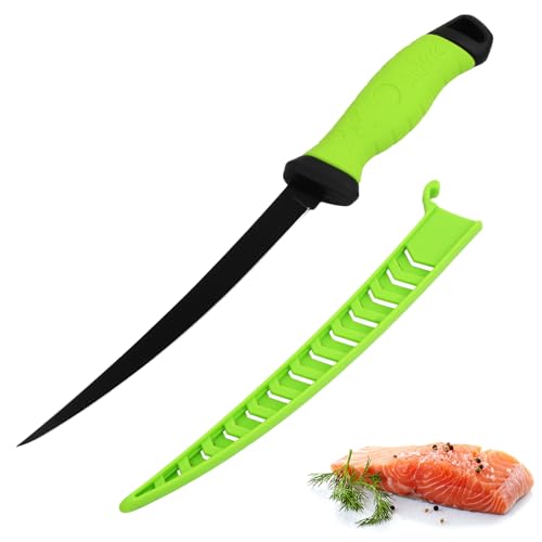 Angelmesser 5" 8", Filetiermesser Fisch, Fischmesser Outdoor mit Rutschfester Gummigriff, Scharfes Messer Edelstahl, Angelzubehör für Fisch & Fleisch (33.5cm×1.9cm) von heavenlife