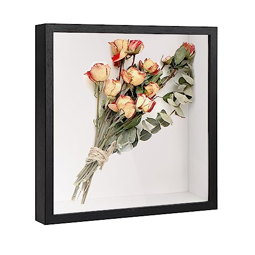 heavenlife 3D Bilderrahmen, Tiefer 3D Objektrahmen, Schattenbox Vitrine mit Transparente Acrylplatte Rahmen, Hölzern 3D Rahmen für Medaillen Foto Erinnerungsstücke Blumen (Schwarz 22x22cm) von heavenlife