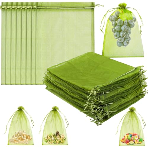 30 Stück Organzasäckchen Groß, Organzabeutel Grün Organza-Säckchen zum Befüllen, 30x20 Traubenschutzbeutel Obst Schutzbeutel Bonbon Säckchen Schmuckbeutel mit Kordelzug für Festival, Party, Hochzeit von heedpeiur