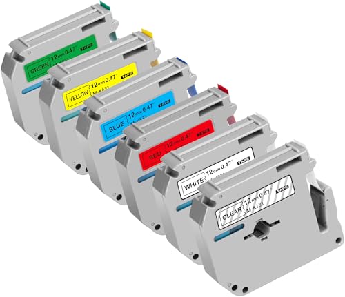 Hehua 6 Stück kompatibles Etikettenband der M-Serie für Brother 12 mm 0,45 Zoll M Klebeband Farbe MK231 MK131 MK431 MK531 MK631 MK731 für P-Touch PT-65 PT-M95 PT-45M PT-80 PT-9 PT-9 PT-9 0 PT-7 0 Nachfüllpackungen für Etikettenhersteller von hehua