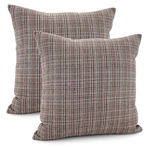 heimtexland ® 2er Set Dekokissen mit Woll-Charakter Tartan kariert Kissen Schotten-Karo Deko Kissenhülle 45x45 cm Doppelpack Typ899 braun von heimtexland