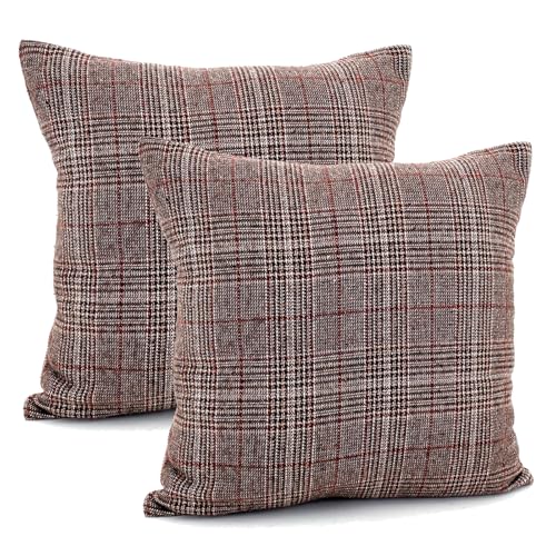 heimtexland ® 2er Set Dekokissen mit Woll-Charakter Tartan kariert Kissen Schotten-Karo Deko Kissenhülle 45x45 cm Doppelpack Typ899 rot-braun von heimtexland