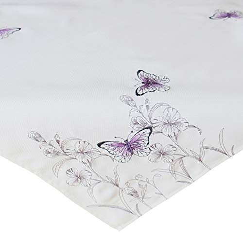 heimtexland ® Tischdecke Schmetterling Lila Weiß Tisch Deko Bestickt Butterfly Serie Mitteldecke 85x85 Typ680 von heimtexland