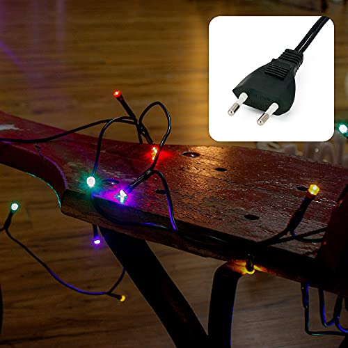 HELLUM LED mini Lichterkette innen, 5,1m Lichtlänge 35 LED Lichterkette innen, LED bunte Lichterkette mit Stecker, Weihnachtsbaum Lichterkette Strom Kabel grün, Stecker 1,5m, 577570 von hellum