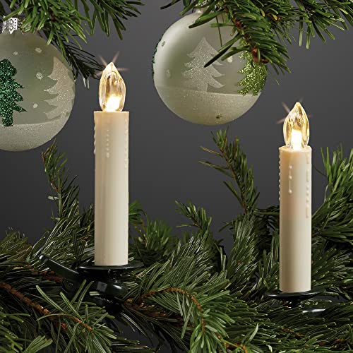 hellum LED Weihnachtsbaumkerzen kabellos (Erweiterung-Set), 5x warmweiß LED Kerzen, batteriebetriebene 14x2cm Christbaumkerzen ohne Kabel, elfenbein Wachstropfen 602647 von hellum