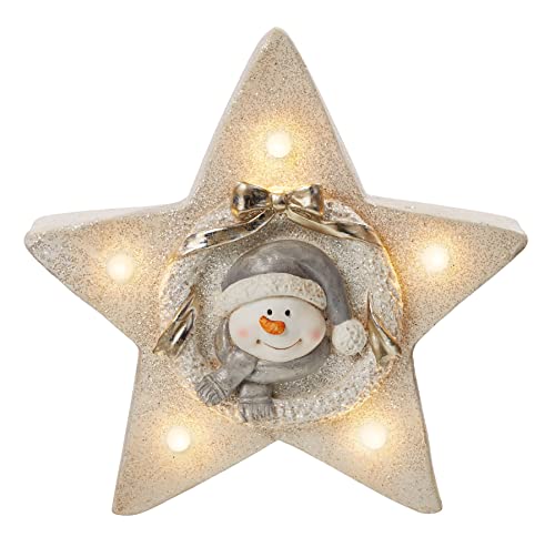 Hellum LED Dekofigur Stern mit Schneemann, mit Timer, Weihnachten, warmweiß, batteriebetrieben (3xAA Nicht inkl.), 52x45x25cm, für Innen, Winter-Dekoration, 524031 von hellum