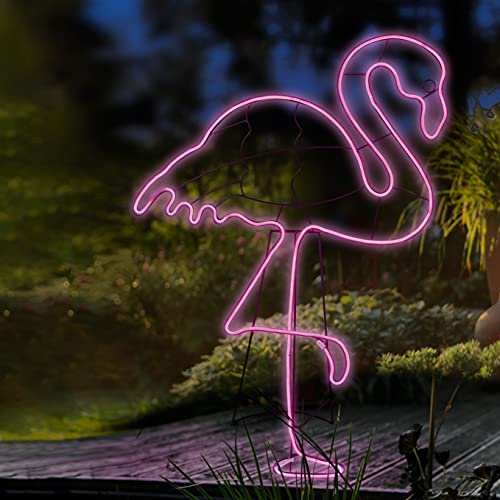 hellum LED Figur Neon Flamingo Deko Metall Wanddeko beleuchtet Leuchte Außen Garten 578393 von hellum