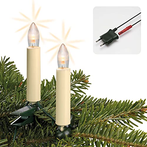 hellum 20-tlg. LED Lichterkette Weihnachtsbaum für innen Made in Germany mit teilbarem Stecker und 3 Ersatzkerzen, 13,30 m warmweiße Lichterkette Weihnachtsbaum, 20 Baumkerzen für innen <59 lm 430165 von hellum