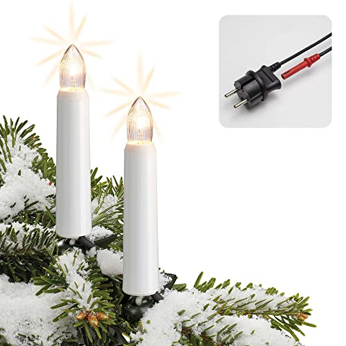 Hellum LED Lichterkette Weihnachtsbaum, 20er Baumkerzen 19m Made-in-Germany Lichterkette innen mit Stecker Teilbar, Weihnachtsbeleuchtung LED Filament Weihnachtsbaum Kerzen mit 2er Ersatzkerzen 430103 von hellum