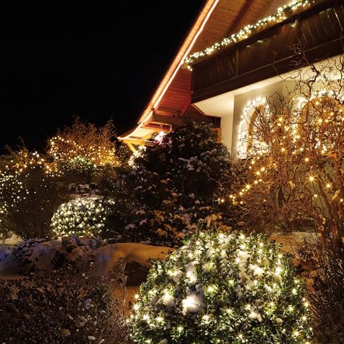 Hellum LED Lichterkette außen, Set aus Lichterkette aussen Strom mit 40 LED warmweiß und 3m Netzkabel Lichterkette Verlängerung, 3,9m beleuchtete Länge, Kabel grün, Weihnachtsbeleuchtung Garten 152890 von hellum