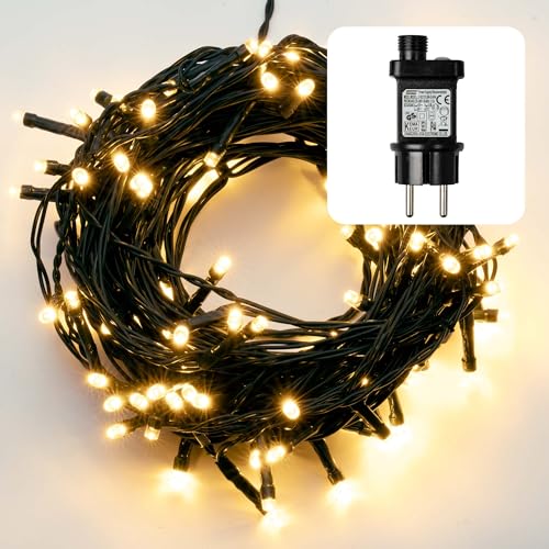 Hellum LED Lichterkette außen mit 400 LED, Lichterkette Strom warmweiß mit Timer-Funktion, outdoor 49,9m mit Außen-Transformator, Kabel grün 577204 von hellum