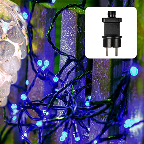 Hellum LED Lichterkette blau mit 80 LED, Lichterkette außen oder innen strombetrieben, Lichterkette outdoor 7,9m beleuchtete Länge mit Kabel grün, Außen-Transformator und blauen Mini LED <59 lm 560848 von hellum