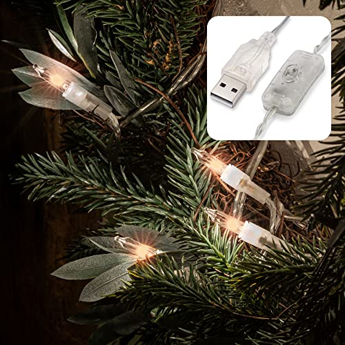 hellum LED Lichterkette innen, 2er Set 35 LED Lichterkette mit Schalter, warmweiß LED Ersatzbirnen Lichterkette mit USB-Anschluss, Kabel transparent beleuchtet 408cm, Pisello Lichterkette 150698 von hellum