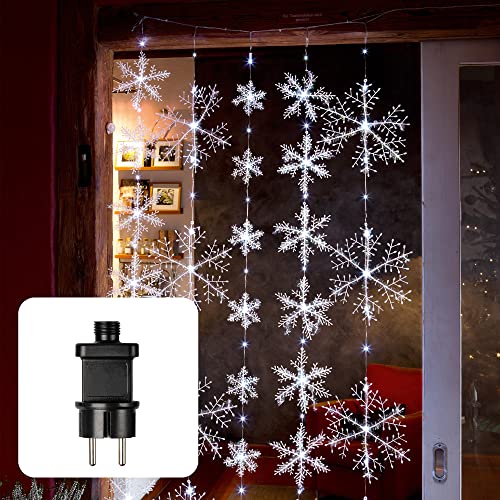 hellum LED Lichterketten Vorhang, Lichtervorhang Innen und Außen, Schneeflocken, 5 Stränge, unter 59 lm, 75 warm-weiße LED 120x150cm, Hochzeit Party Weihnachtsdeko Fenster Indoor + Outdoor 577808 von hellum