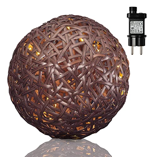 Hellum 576887 LED-Rattan-Ball mit 6h-Timer Innen u. Aussen-Dekoration Plastik braun 34 x 34 x 34 cm, A55, 3 W von hellum