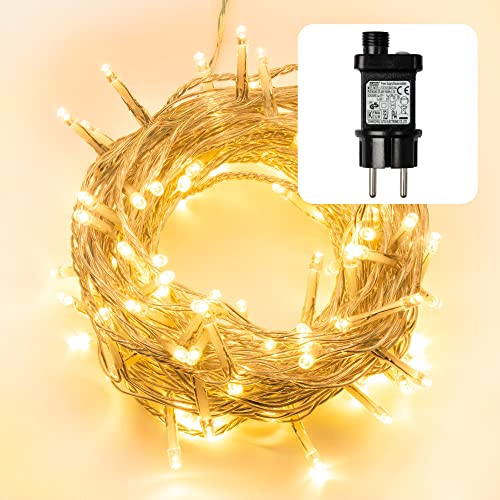 hellum LED Lichterkette Außen mit Timer I 15,9m 160 LED I Lichterkette warmweiß I Lichterkette LED strombetrieben mit Stecker I Weihnachtsbaumbeleuchtung mit Kabel in transparent I 576061 von hellum