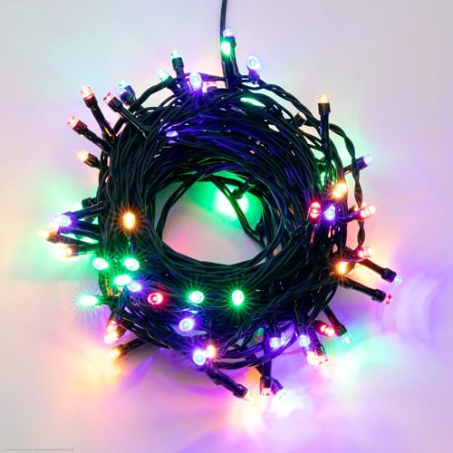 Hellum Lichterkette 200 LED, 19,9 m Lichterkette außen, Lichterkette outdoor strom mit Timer, Lichterkette outdoor bunt mit Stecker, Außenlichterkette mit Außen-Transformator <59 lm, Kabel grün 151947 von hellum