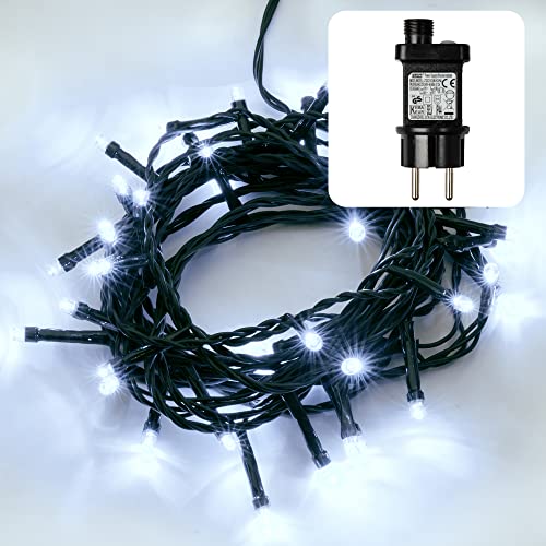 hellum LED Lichterkette Außen mit Timer I 3,9m 40 LED I Lichterkette kaltweiß I Lichterkette LED strombetrieben mit Stecker I Weihnachtsbaumbeleuchtung mit Kabel in grün I 577303 von hellum