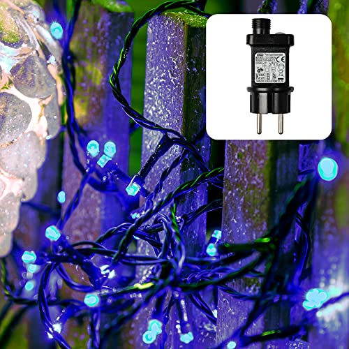 hellum LED Lichterkette Außen mit Timer, 7,9m 80 LED, Lichterkette blau strombetrieben mit Stecker, Weihnachtsbaumbeleuchtung mit Kabel in grün <59 lm 577358 von hellum