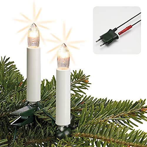 hellum Lichterkette Weihnachtsbaum Made in Germany, Weihnachtsbaum Riffelkerzenkette für innen 15 tlg., Lichterkette warmweiß, Kabelfarbe grün < 59 Lumen 811513 von hellum