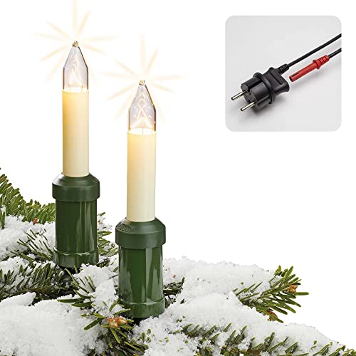 hellum 20-tlg Lichterkette Weihnachtsbaum außen Made in Germany mit teilbarem Stecker und 3 Ersatzkerzen, 19 m Weihnachtsbeleuchtung außen, 20 Baumkerzen mit Kabel für Weihnachtsbaum <59 lm 430011 von hellum