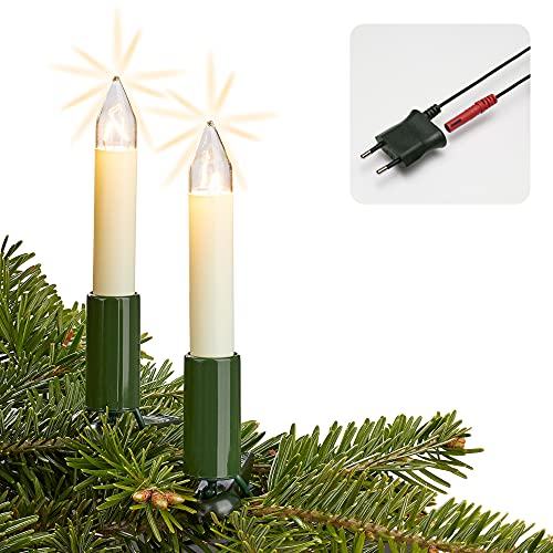 Hellum Lichterkette Weihnachtsbaum Made-in-Germany, Tannenbaum Lichterkette mit Clip, 30 Lichter, beleuchtete Länge 2030 cm, Kabel grün Schaft weiß, für Innen mit teilbarem Stecker ‎803006 von hellum