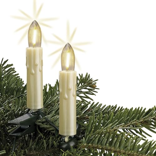 Hellum Lichterkette Weihnachtsbaum Made in Germany innen, 15 tlg. LED Filament Riffelkerzenkette Weihnachtsbaum elfenbein mit Wachstropfenoptik, LED Lichterkette klar, Kabelfarbe grün <59 Lumen 814088 von hellum