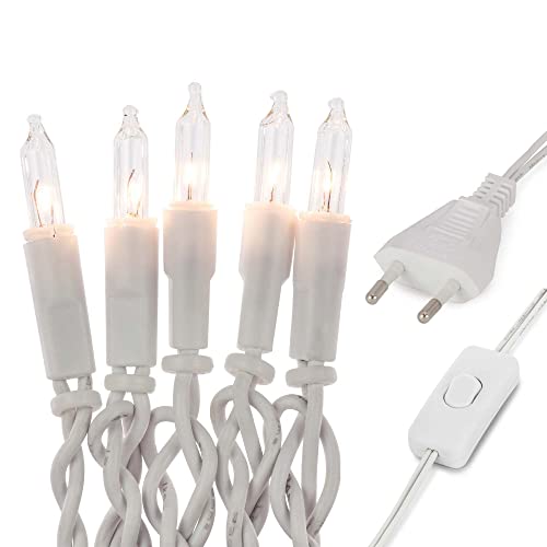 hellum Lichterkette innen strombetrieben, mini Lichterkette mit 10 klaren warmen Lichtern, beleuchtete Länge 1,35m, Kabel weiß Lichterkette mit Schalter und Stecker für Weihnachten <59 Lumen 831153 von hellum