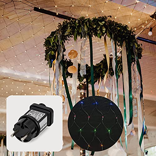 hellum-Lichternetz außen Buschbeleuchtung 200 warm-weiße/bunte (umschaltbar) LED 3x1,5m mit Timer für Balkon Hauswand Pavillon Garten für Party Weihnachten Hochzeit, 59 lm, für Innen + Außen 577051 von hellum