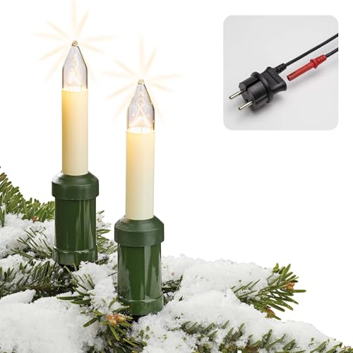 hellum 15-tlg Christbaum Lichterkette außen Made in Germany mit teilbarem Stecker +3 Ersatzkerzen, 11,2 m Lichterkette Kerzen warmweiß Weihnachtsbaum, 15 Weihnachtsbaumkerzen mit Kabel <59 lm 430004 von hellum