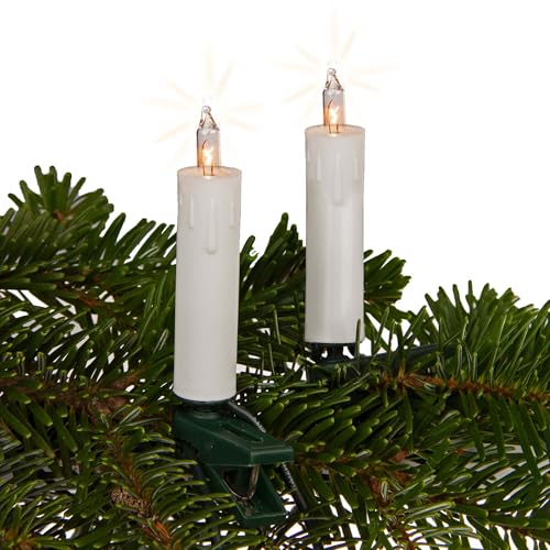 hellum 20er Minischaft Lichterkette mit Stecker, Lichterkette Weihnachtsbaum mit 20 warmweißen Lichtern, Kabel grün Kerzen weiß mit Wachsoptik, Gesamtlänge 12,5 m mit 2x1,5 m Zuleitung 152487 von hellum