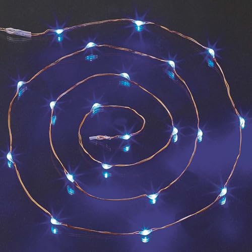 hellum 2er Set LED Kupfer-Lichterkette Tauperlen, 20 blaue LEDs, 105 cm Lichtlänge, Kabel silber, Indoor, batteriebetrieben (2AA), 570724 von hellum