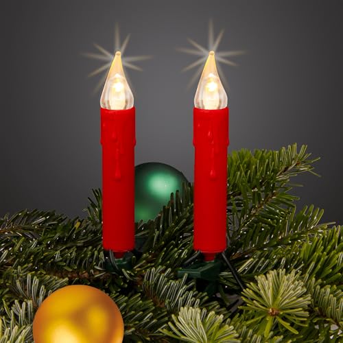 hellum Baumbeleuchtung, Lichterkette LED Kerzen rot, 30 LEDs warmweiß, Lichterkette Weihnachtsbaum innen, 8,7m beleuchtet + 2x 1,5m Zuleitung Kable grün, Christbaumkerzen Helligkeit <59 lm 151718 von hellum