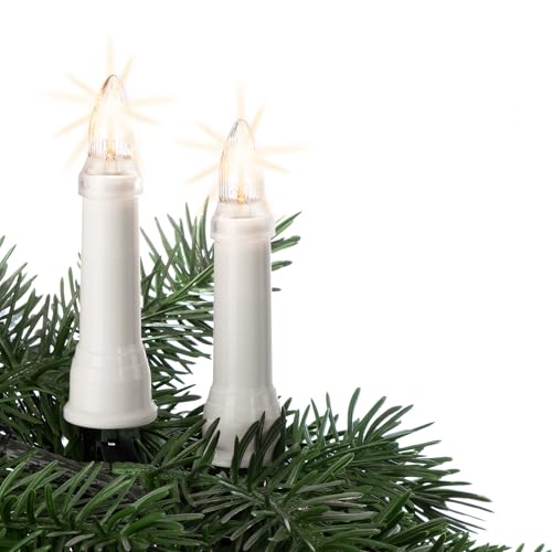 hellum Christbaum Lichterkette außen mit Stecker und Clip, 30 Kerzen Lichterkette Weihnachtsbaum mit warmweißem Licht, beleuchtet 13,5 m, Zuleitung 1,5 m, Schaft weiß Kabel schwarz <59 lm 640304 von hellum