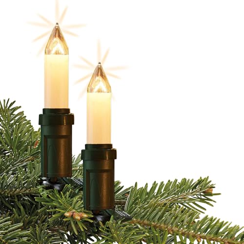 hellum Kleinschaft Lichterkette Weihnachtsbaum außen mit teilbarem Stecker und Clip, 15 Kerzen, beleuchtet 14 m, Zuleitung 1,5m, Weihnachtsbeleuchtung außen, Schaft weiß Kabel schwarz, <59 lm 151879 von hellum