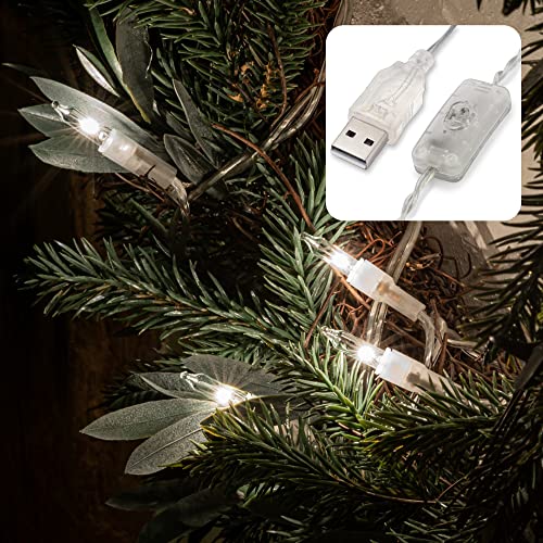 hellum LED Lichterkette 10er, Lichterkette mit Schalter in warmweiß LED, mit USB-Anschluss, Kabel transparent, beleuchtet 108 cm, unter 59 lm 523119 von hellum