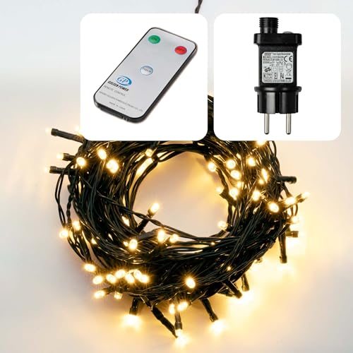 hellum LED Lichterkette Außen oder Innen, Fernbedienung mit Timer, Warmweiß, Lichterkette strombetrieben mit 240 LED, Weihnachtsbaumbeleuchtung mit Kabel in Grün <59 lm 151244 von hellum