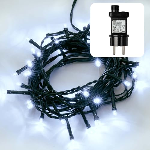 hellum LED Lichterkette Außen oder Innen I mit Timer I Lichterkette Kaltweiß I Lichterkette LED strombetrieben mit 40 LED I Weihnachtsbaumbeleuchtung mit Kabel in Grün <59 lm 151213 von hellum