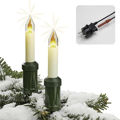 hellum LED-Filament Lichterkette Weihnachtsbaum Made-in-Germany mit Flammeneffekt, Lichterkette mit Weihnachtskerzen mit Clip, 30 Lichter, beleuchtete Länge 29m, für außen mit teilbarem Stecker 430233 von hellum