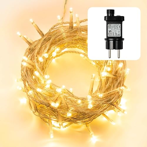 hellum LED Lichterkette außen, LED Lichterkette 120 warmweiße LEDs innen & außen, LED Lichterkette Timer warmweiß, Lichterkette strombetrieben, LED Lichterkette kurz transparentem Kabel <59 lm 150759 von hellum