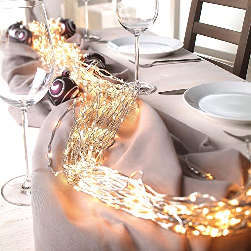 hellum LED-Lichterkette außen Girlande Tauperlen Kupferkabel 720 warm-weiße LED beleuchtet 2m Lichterkette Timer+Trafo für Garten Balkon Terrasse Party Hochzeit Weihnachten Innen+Außen 899900 von hellum