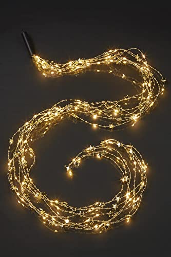 hellum LED-Lichterkette außen Sternen-Girlande Tauperlen Kupferkabel 120 warm-weiße LED, unter 59 Lumen beleuchtet 1,5m LED-Lichterkette Trafo für Garten Balkon Party Weihnachten Innen+Außen 576689 von hellum