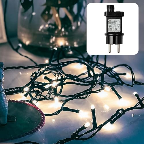 hellum LED Lichterkette außen kaltweiß mit 80 LED, beleuchtet 7,9 m, LED Lichterkette mit Stecker und Timer für außen, Led Lichterkette mit grünem Kabel, Lichterkette außen kaltweiß <59 lm 151916 von hellum