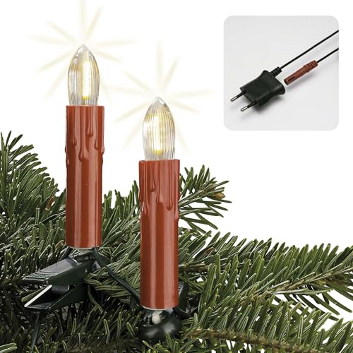 hellum Lichterektte innen Made in Germany, 30 tlg. Weihnachtsbaum LED Filament Riffelkerzenkette, Lichterkette rot mit Wachstropfenoptik, LED Lichterkette klar, Kabelfarbe grün <59 Lumen 814071 von hellum