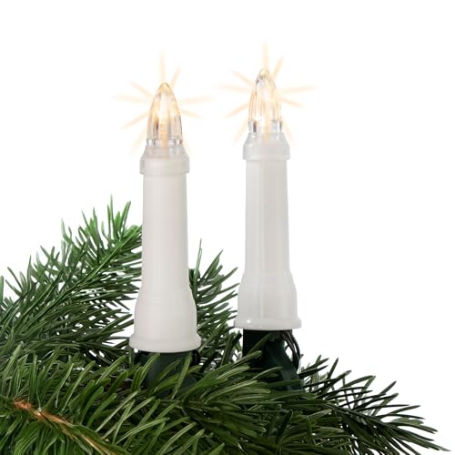 hellum Lichterkette Kerzen Weihnachtsbaum, Kerzen Lichterkette außen mit Clip, 24 warm-weiße LED, beleuchtet 1035cm, 59 lm, Abstand 45cm Kabel grün Schaft weiß, Zuleitung 5m, für Außen Trafo 640403 von hellum