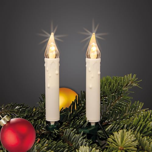 Hellum Lichterkette Weihnachtsbaum mit 20 LED Baumkerzen weiß, Lichterkette innen mit LED Kerzen du Klemmen, 5,7m beleuchtet Kabel grün, Lichterkette inndoor Kerzen, warmweißes Licht < 59 Lumen 151282 von hellum